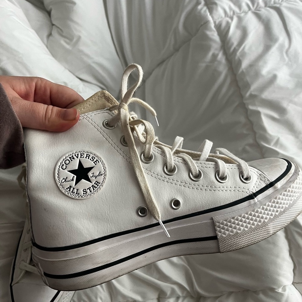 White Leather High Top Converse